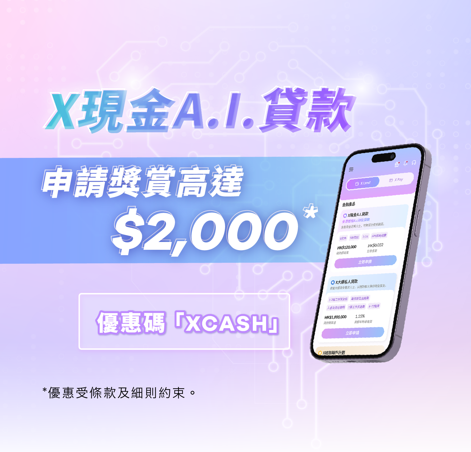 【X Wallet 最新迎新獎賞】申請 X現金A.I.貸款加碼賞你高達 $2,000獎賞！